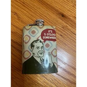 Wembley Retro Its 5 OClock Somewhere Stainless Steel 4oz Flask Mid Century Style